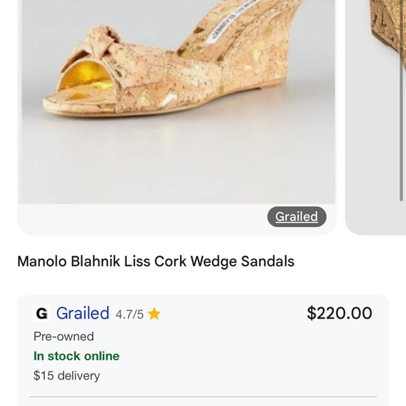 Pre-loved Manolo Blahnik Cork Wedge Sandals - Tan and Gold - Picture 3 of 6